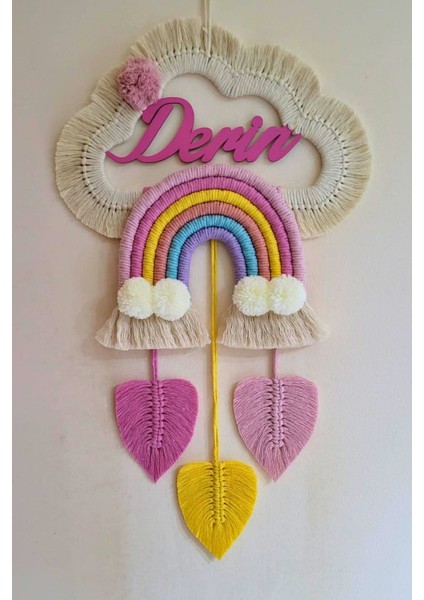 Doa Filstore Makrome Isme Özel Bulut Gökkuşağı El Yapımı Bebek Kapı Bebek Odası Bebek Duvar Süsü (35X75)