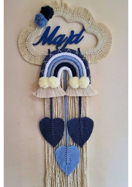 Doa Filstore Makrome Isme Özel Bulut Gökkuşağı El Yapımı Bebek Kapı Bebek Odası Bebek Duvar Süsü (35X75)