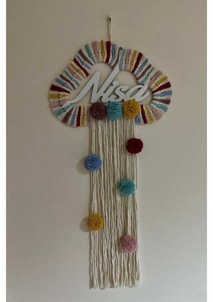Doa Filstore Makrome Isme Özel Bulut Gökkuşağı El Yapımı Bebek Kapı Bebek Odası Bebek Duvar Süsü (35X75)