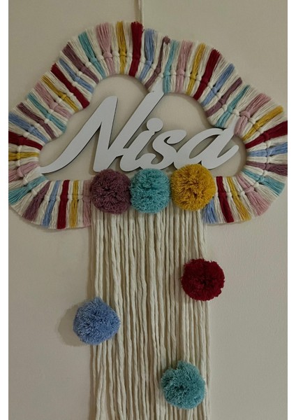 Doa Filstore Makrome Isme Özel Bulut Gökkuşağı El Yapımı Bebek Kapı Bebek Odası Bebek Duvar Süsü (35X75)