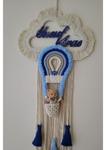 Doa Filstore Makrome Isme Özel Bulut Gökkuşağı El Yapımı Bebek Kapı Bebek Odası Bebek Duvar Süsü ( 30 x 75 )