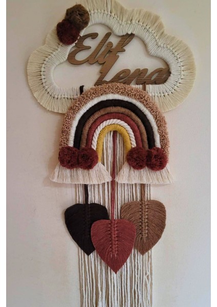 Doa Filstore Makrome Isme Özel Bulut Gökkuşağı El Yapımı Bebek Kapı Bebek Odası Bebek Duvar Süsü (35X75)