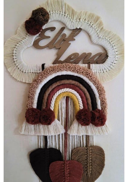 Doa Filstore Makrome Isme Özel Bulut Gökkuşağı El Yapımı Bebek Kapı Bebek Odası Bebek Duvar Süsü (35X75)