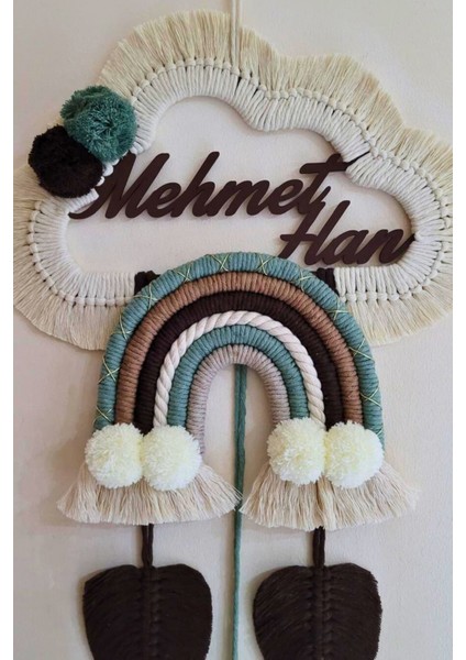 Doa Filstore Makrome Isme Özel Bulut Gökkuşağı El Yapımı Bebek Kapı Bebek Odası Bebek Duvar Süsü (35X75)