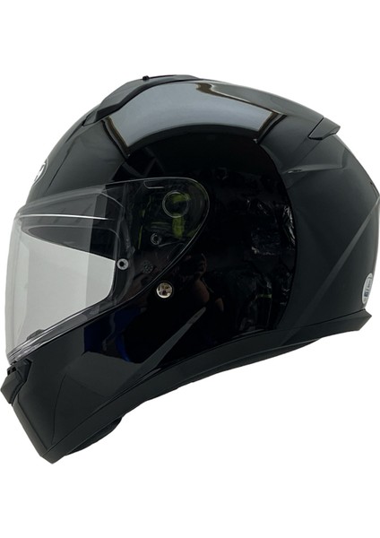 C10 Parlak Siyah Tam Kapalı Kask