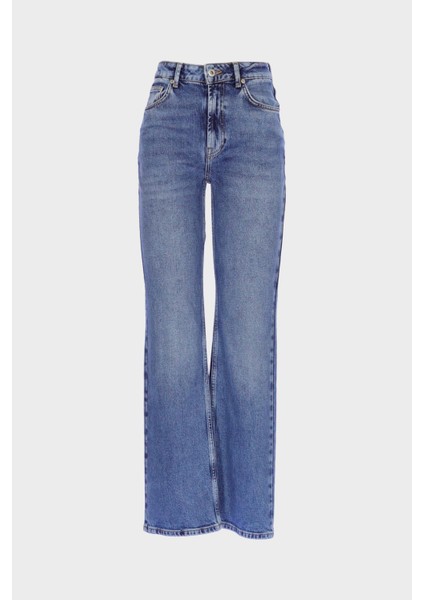 Orta Mavi Yüksek Bel Patı Fermuarlı Vintage Straight Fit Jean Pantolon C 4931-008