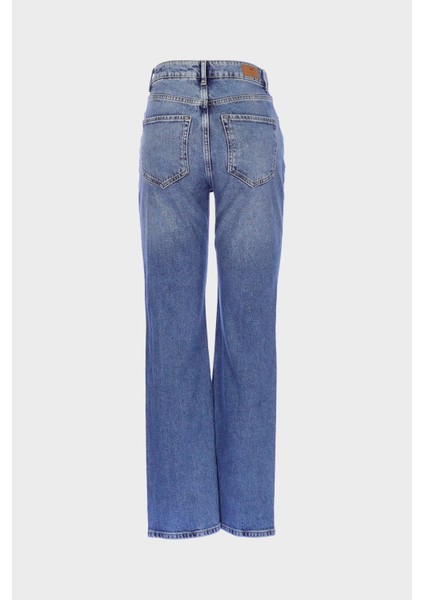 Orta Mavi Yüksek Bel Patı Fermuarlı Vintage Straight Fit Jean Pantolon C 4931-008 fiyatları