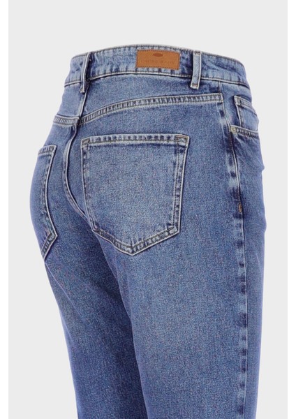 Orta Mavi Yüksek Bel Patı Fermuarlı Vintage Straight Fit Jean Pantolon C 4931-008 modelleri
