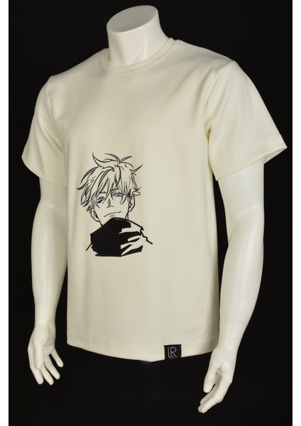 Unisex Beyaz Kısa Kollu Basic Loose Fit %100 Anime Nakışlı Tişört Jujutsu Kaısen