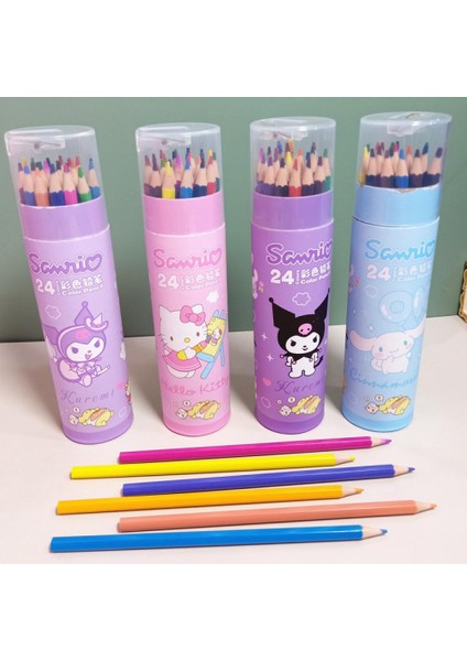 Sanrio 24 Renk Renk Silindiri Sevimli Kuromi Kt Öğrenci Çizim Kalemlik Çocuk Boyama Ahşap Kalemler Okul Malzemeleri (Yurt Dışından)