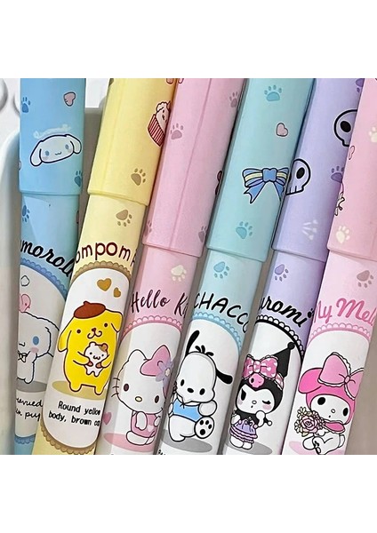 6 Adet / Kutu Sanrio Hello Kitty Fosforlu Kalem Seti Kawaii Kuromi Melody Cinnamoroll Sanat Fosforlu Kalem Okul Kırtasiye (Yurt Dışından)