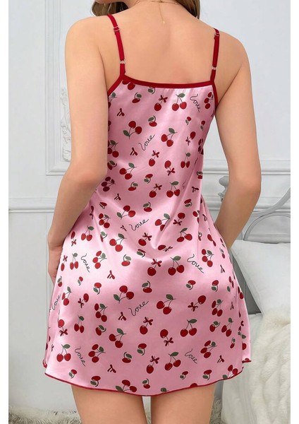 Pembe Love Yazılı Kiraz Desenli Askılı Mini Gecelik fırsatları