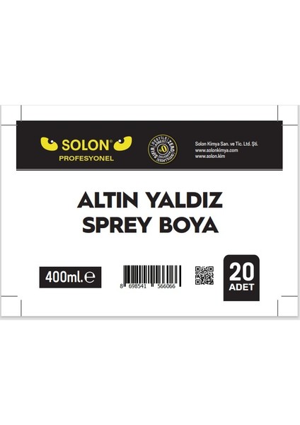 20 Adet (1 Koli) Akrilik Altın Yaldız Sprey Boya 400 Ml.