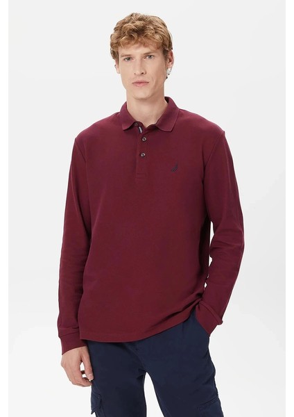 Erkek Bordo Classic Fit Uzun Kollu Polo