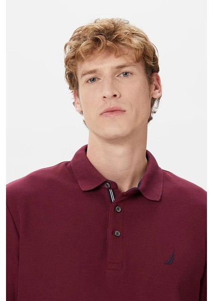 Erkek Bordo Classic Fit Uzun Kollu Polo