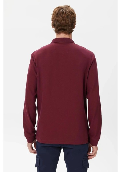 Erkek Bordo Classic Fit Uzun Kollu Polo