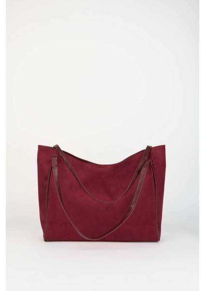 Kadın Süet Bordo Büyük Boy Fermuar Kapama El Kol ve Omuz Çantası fiyatları