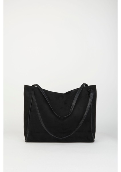 Kadın Süet Siyah Büyük Boy Fermuar Kapama El Kol ve Omuz Çantası fiyatları