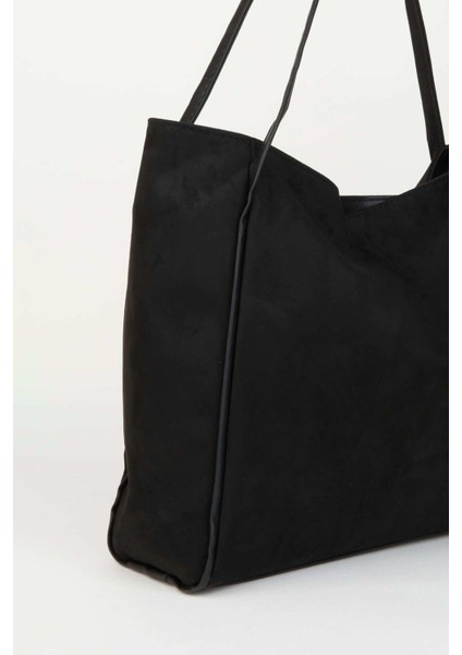 Kadın Süet Siyah Büyük Boy Fermuar Kapama El Kol ve Omuz Çantası modelleri