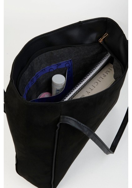 Kadın Süet Siyah Büyük Boy Fermuar Kapama El Kol ve Omuz Çantası fırsatları