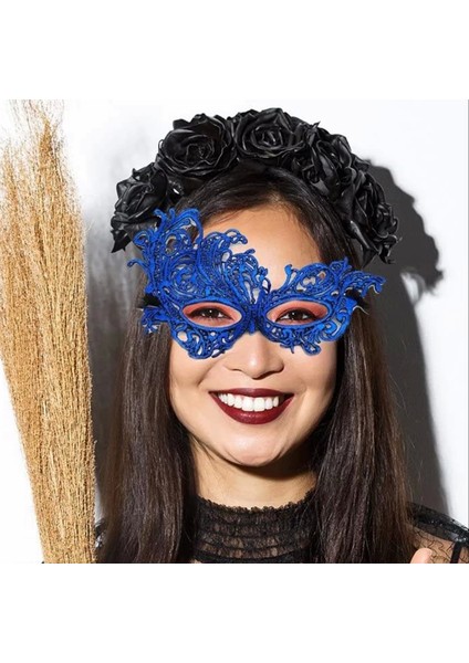 Mavi Renk Dantel Kesim Dantel Işlemeli Balo Parti Maskesi indirimleri