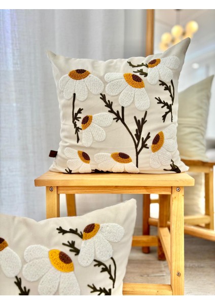 Papatya Desenli Punch (Panç) Nakışlı Özel Tasarım Dekoratif Kırlent Kılıfı 43X43 cm fiyatları