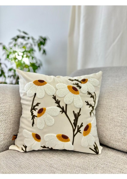Papatya Desenli Punch (Panç) Nakışlı Özel Tasarım Dekoratif Kırlent Kılıfı 43X43 cm modelleri
