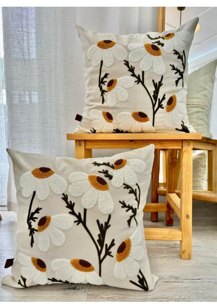 Papatya Desenli Punch (Panç) Nakışlı Özel Tasarım Dekoratif Kırlent Kılıfı 43X43 cm fırsatları