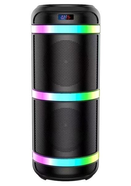 CS-6600 Siyah Kablosuz Rgb Işıklı Taşınabilir Şarjlı Mikrofonlu Bluetooth Hoparlör Speaker