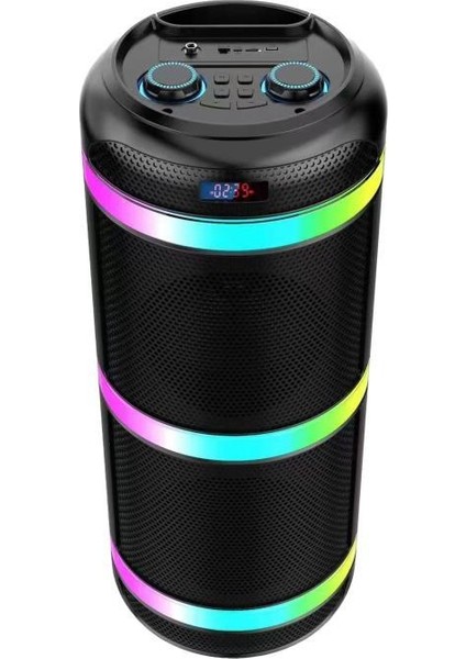 CS-6600 Siyah Kablosuz Rgb Işıklı Taşınabilir Şarjlı Mikrofonlu Bluetooth Hoparlör Speaker