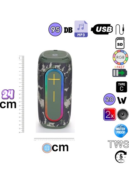 HP-S01 Taşınabilir Şarjlı Bluetooth Hoparlör 3000 Mah Rgb Aux.usb.tf 20W Rms Tws Type-C Şarj fiyatları