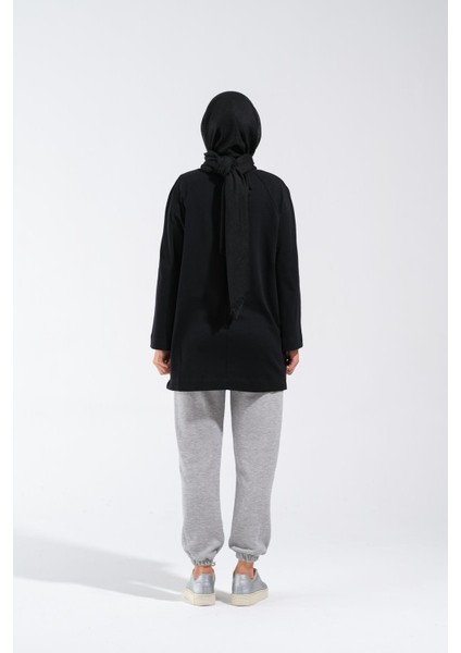 2255_REGLAN Kollu Minimal Baskılı Basic Oversize Rahat Kalıp Tesettür Tunik
