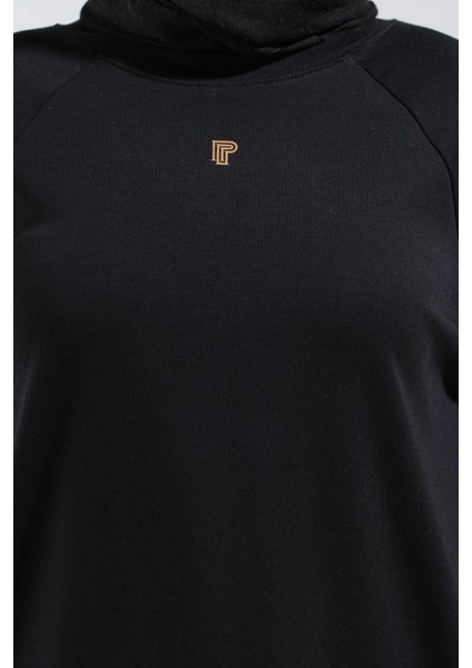 2255_REGLAN Kollu Minimal Baskılı Basic Oversize Rahat Kalıp Tesettür Tunik