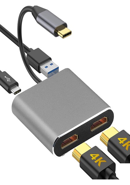 Macbook Çift Monitör Genişletici Type-C To Usb+4k Çift Hdmı+Usb Çoklayıcı Extender Hub