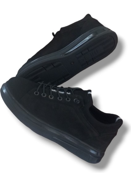GR0220 Süet Deri Siyah Erkek Lastik Bağcık İthal Taban Sneaker Ayakkabı