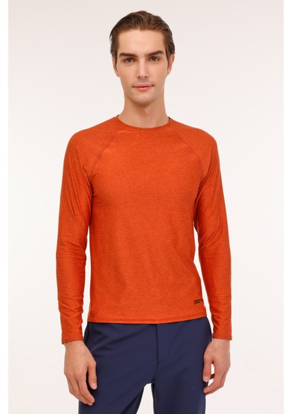 ml 13 HTFW24031M 4pr Kıremıt Melanj Erkek Uzun Kol T-Shirt