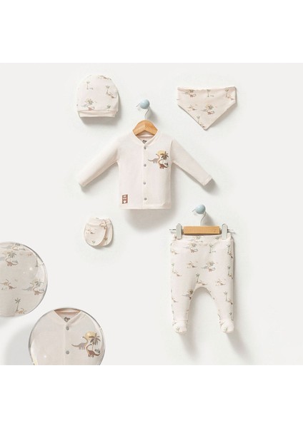 Unisex 0-3 Ay Dino Desen 5li Kutulu Set