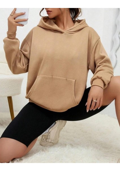 Unisex Oversize Pamuklu Yumuşak Dokulu 3 Iplik Şardonlu Kapüşonlu Sweatshirt