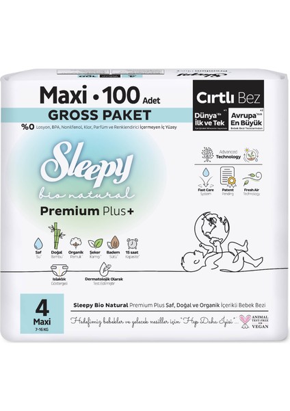 Bio Natural Premium Plus Gross Paket Bebek Bezi 4 Numara Maxi 100 Adet