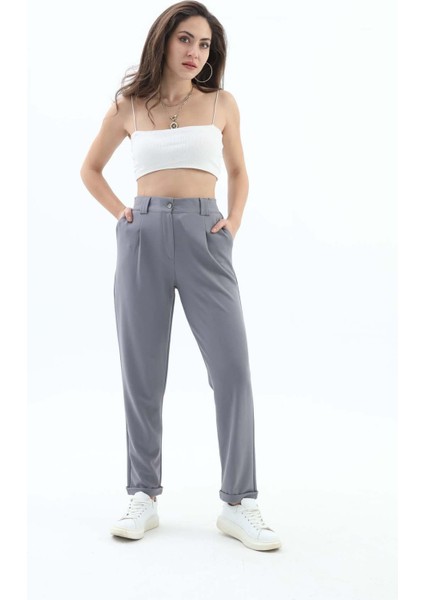 Isawella Beli Lastikli Cepli Havuç Pantolon - Gri