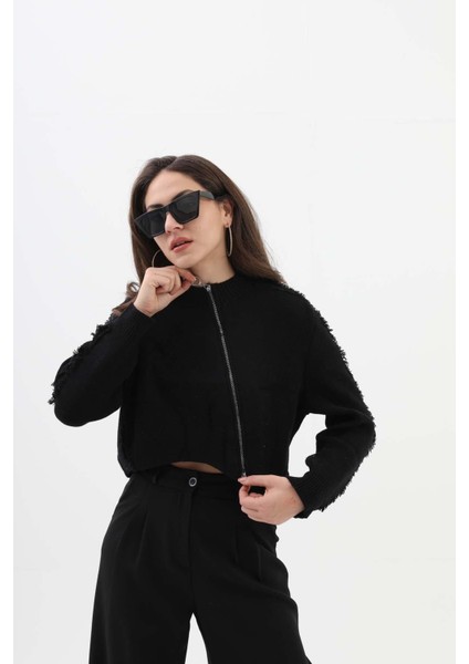 Isawella Önü Oval Fermuarlı Hırka - Siyah fiyatları