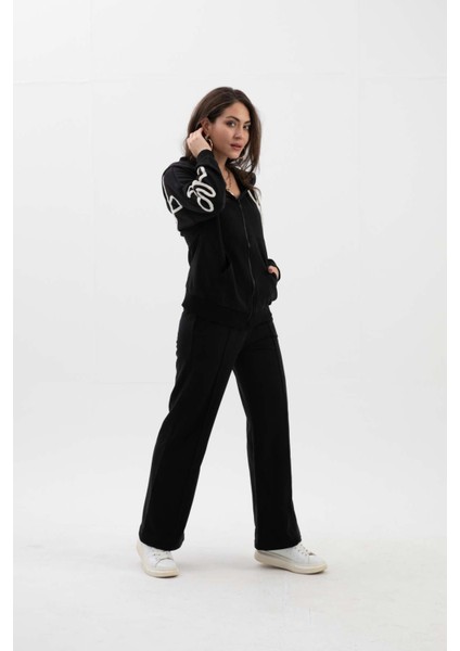 Isawella Süzene Nakışlı Kapşonlu Üç Iplik Takım - Siyah fiyatları