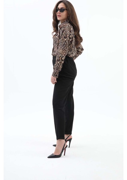 Isawella Beli Lastikli Cepli Havuç Pantolon - Siyah