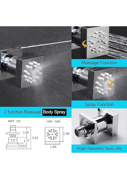 Drettyer Duş Vücut Sprey Jetleri, 2'si 1 Arada Pirinç Spa Duş Başlığı Masaj Jeti Duvara Monte 2 Fonksiyonlu Duş Başlığı Nozulları Vücut Spreyi Dahili Döner Top fırsatları