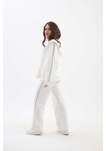 Isawella Örme Aksesuar Detaylı Kapşonlu Üç Iplik Takım - Ekru modelleri