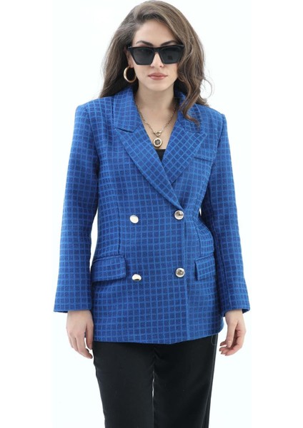 Kare Desen Kruvaze Yaka Chanel Ceket - Saksmavisi