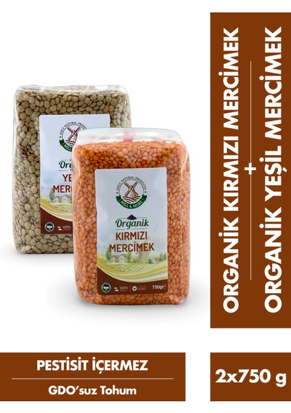 Mill & More Organik Kırmızı Mercimek 750 G + Organik Yeşil Mercimek 750 G Seti