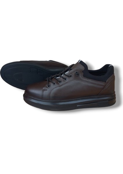 GR0224 Deri Kahverengi Erkek Lastik Bağcık Ithal Taban Sneaker Ayakkabı modelleri