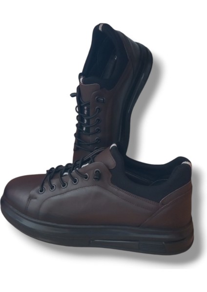 GR0224 Deri Kahverengi Erkek Lastik Bağcık Ithal Taban Sneaker Ayakkabı fırsatları