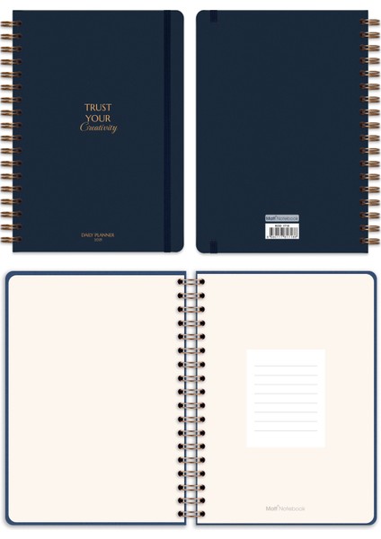 Matt Notebook 2025 Yılı Günlük Spiralli Ajanda 16X24 cm - 12 Aylık Lacivert